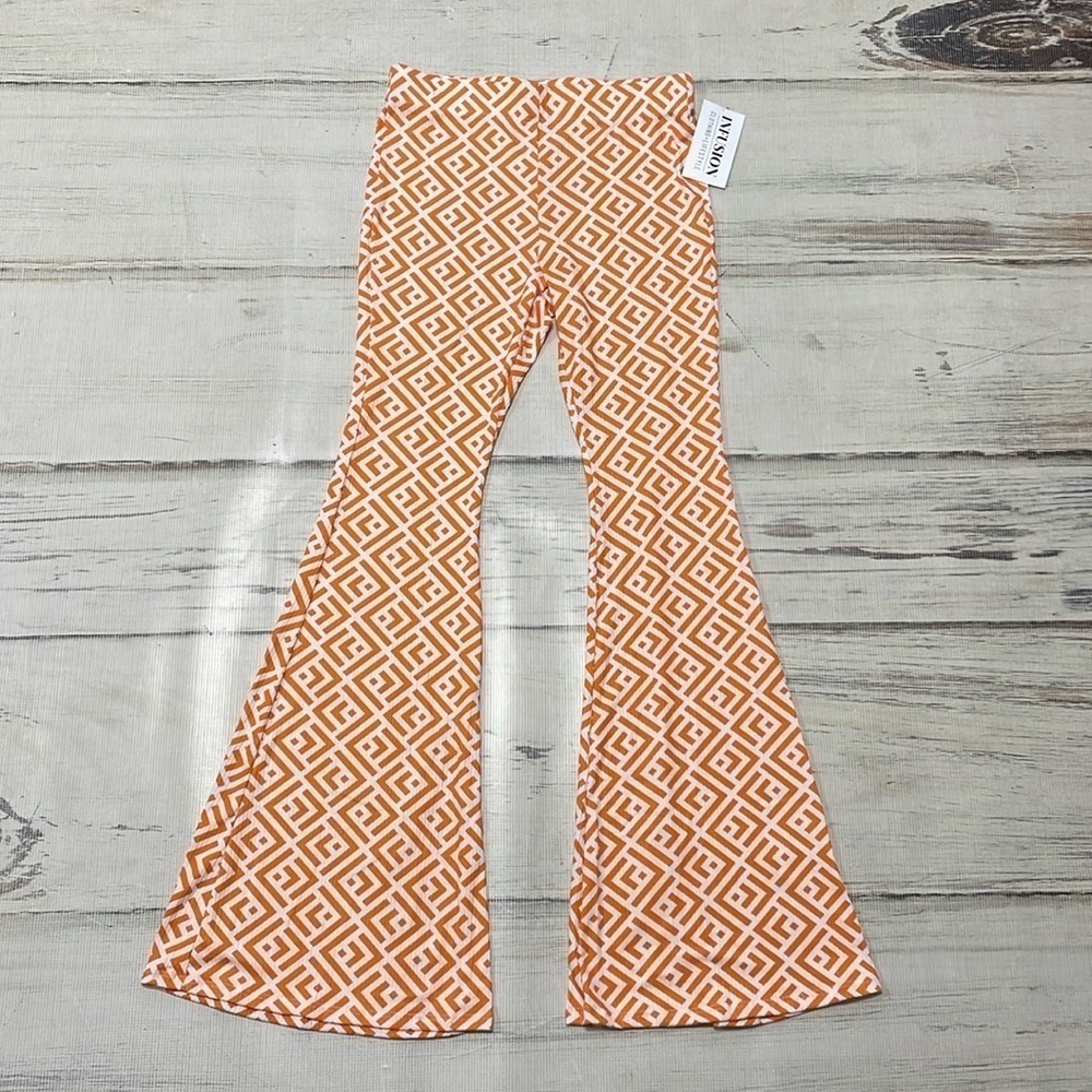 Ces Femme Pants Womens Medium Orange You Glad NWT Pattern Bootcut Geometric - Picture 3 of 11